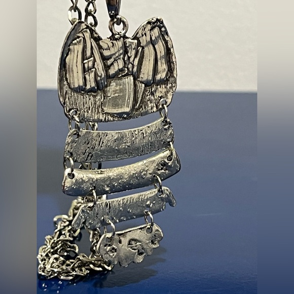 Articulated Owl Bird Pendant Necklace Black Eyes Silver 31” Vintage 80s 90s - Picture 4 of 5